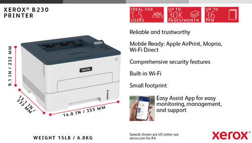 Xerox B230 A4 34ppm Wireless Duplex Printer PCL5e/6 2 Trays Total 251 Sheets - Image 8